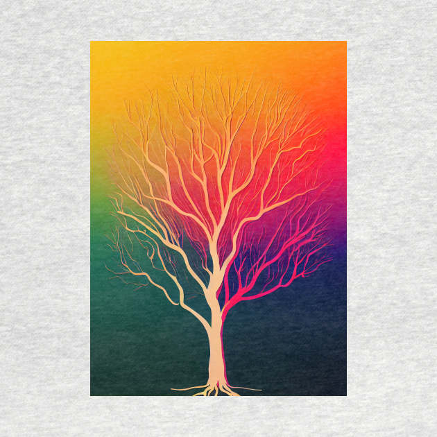 Prismatic Lonely Tree - Vibrant Colored Whimsical - Abstract Minimalist Bright Colorful Nature Poster Art of a Leafless Branches by JensenArtCo